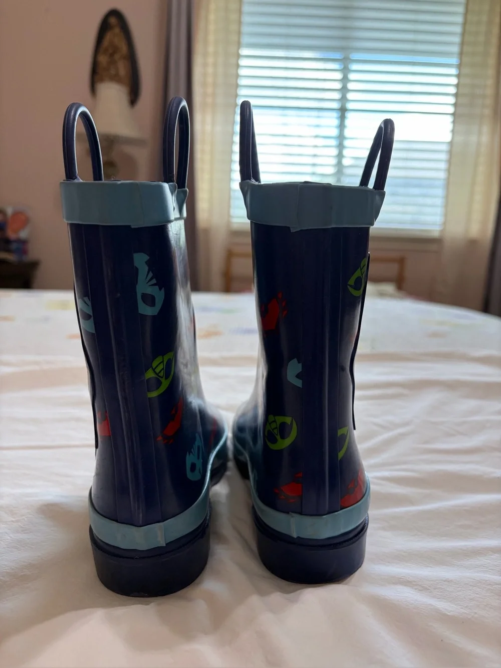 Kids Navy Blue Waterproof Rain Boots with Space Ship Print(40)